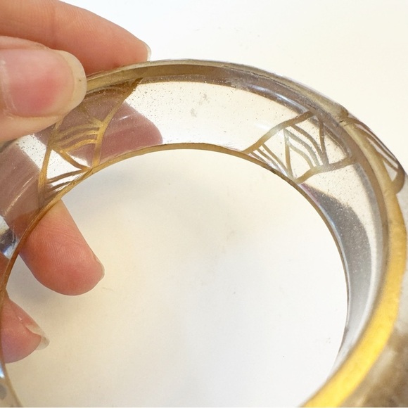 Vintage Silver Gold Embellished Clear Lucite Bangle Bracelet Set - Picture 9 of 12